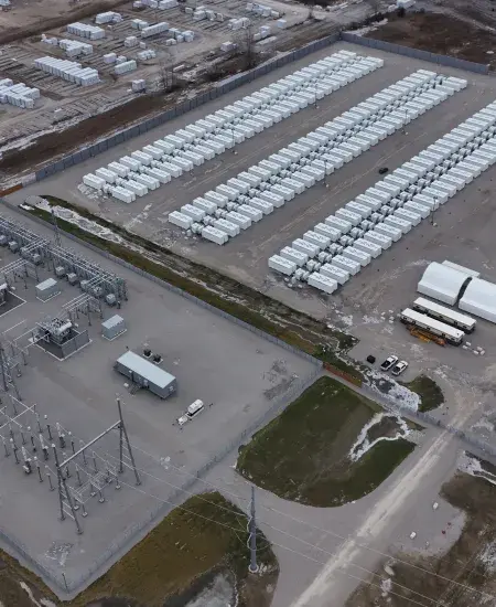View from the sky of the Battery Energy Storage Facility of Hagersville in Ontario Canada